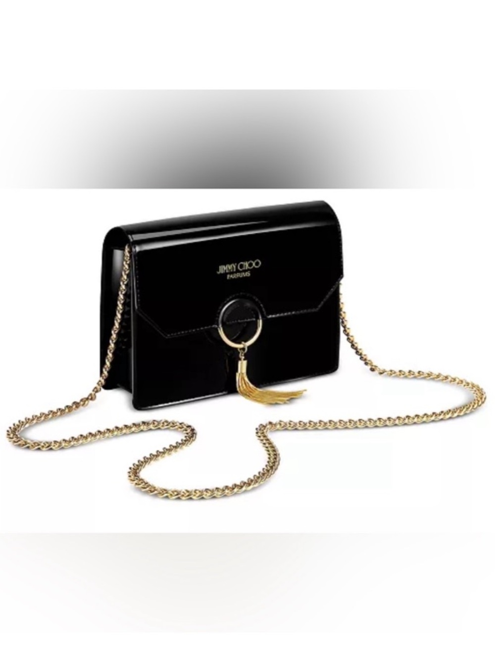 Jimmy Choo Black Patent Crossbody Bag with Gold Chain